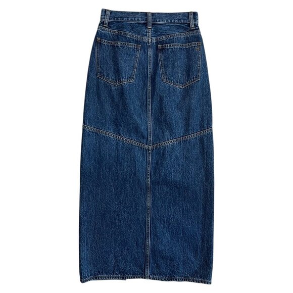 Madewell Denim Mid Rise Maxi Skirt Dark Wash Size 23 NM529 Retro Country Western - Picture 2 of 9